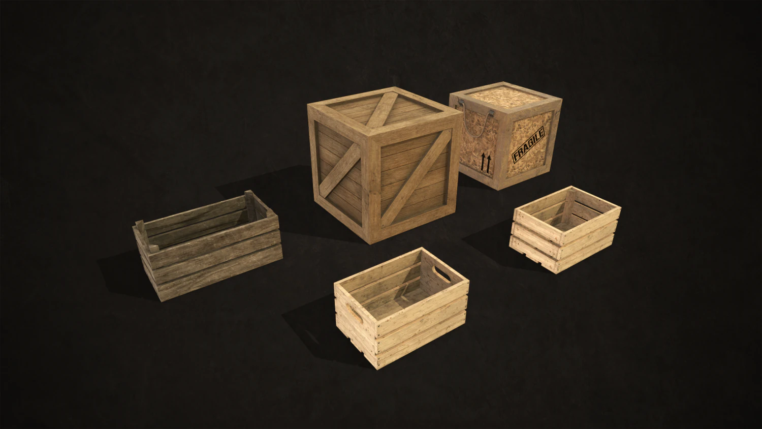 wooden crates - low poly 3D Model .c4d .max .obj .3ds .fbx .stl .blend 