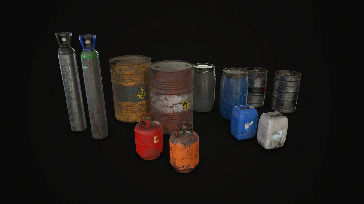barrels drums and containers - low poly 3D Model .c4d .max .obj .3ds .fbx .stl .blend