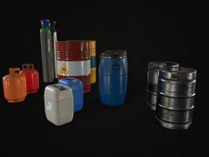 barrels drums and containers - low poly 3D 模型
