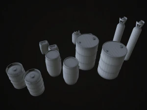 barrels drums and containers - low poly 3D Model