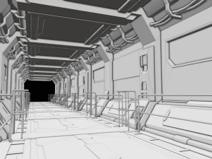 sci-fi modular corridor version 1 - low poly 3D Model