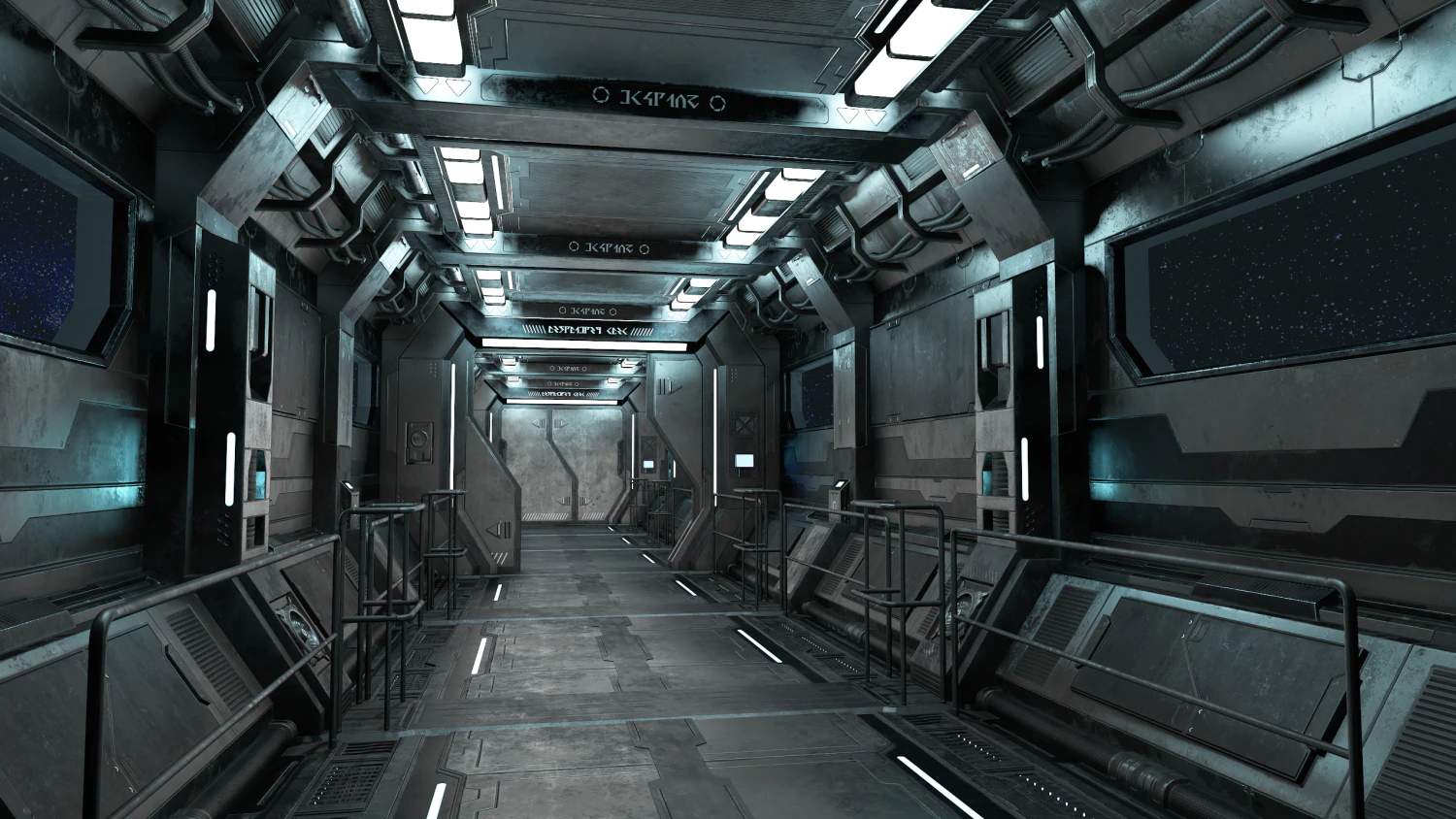 sci-fi modular corridor with door ver1 - low poly 3D Model .c4d .max .obj .3ds .fbx .stl .blend