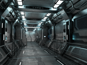 sci-fi modular corridor with door ver1 - low poly 3D Model