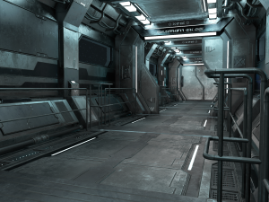 sci-fi modular corridor with door ver1 - low poly Modelo 3D
