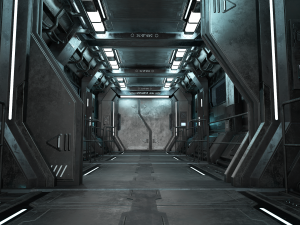 sci-fi modular corridor with door ver1 - low poly Modelo 3D