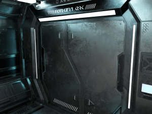sci-fi modular corridor with door ver1 - low poly Modelo 3D