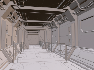 sci-fi modular corridor with door ver1 - low poly Modelo 3D