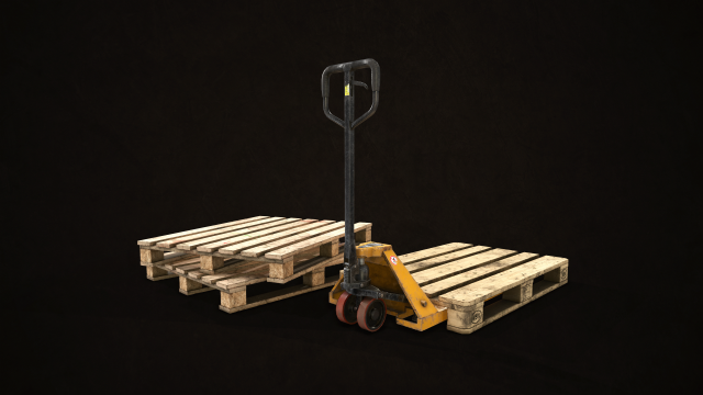 pallet jack with pallets - low poly 3D Model .c4d .max .obj .3ds .fbx .stl .blend 