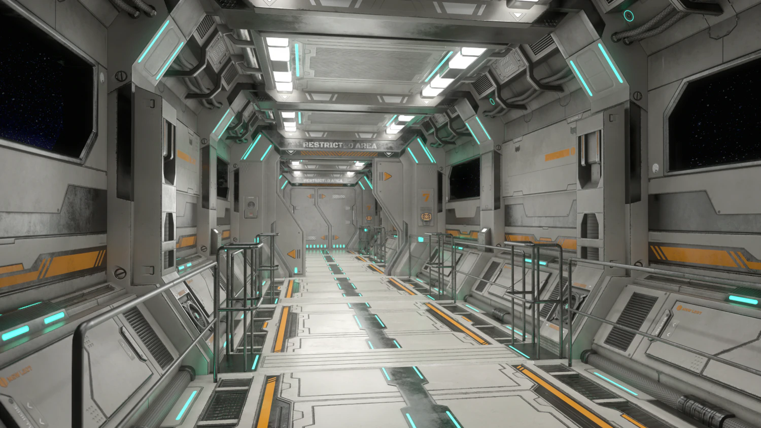 sci-fi modular corridor with door version 2 - low poly 3D Model .c4d .max .obj .3ds .fbx .stl .blend 