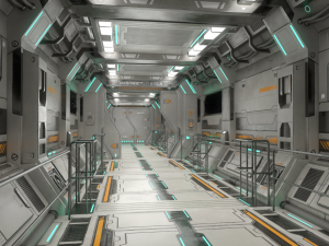 sci-fi modular corridor with door version 2 - low poly 3D Model