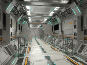 sci-fi modulaire gang met deur versie 2 - laag poly 3D Model