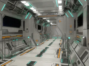 sci-fi modular corridor with door version 2 - low poly 3D Model