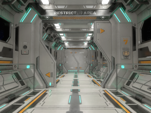 sci-fi modular corridor with door version 2 - low poly 3D Model