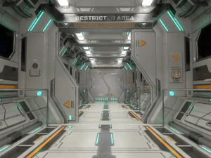 sci-fi modular corridor with door version 2 - low poly 3D Model