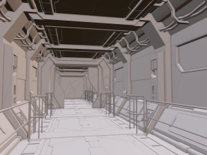 sci-fi modular corridor with door version 2 - low poly 3D Model