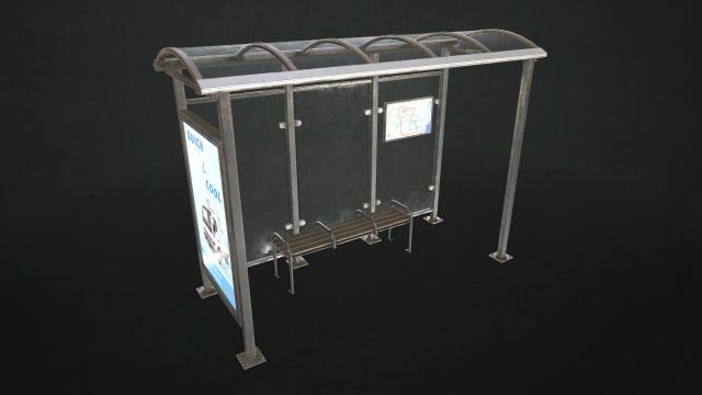 bus stop shelter - low poly 3D Model .c4d .max .obj .3ds .fbx .stl .blend 