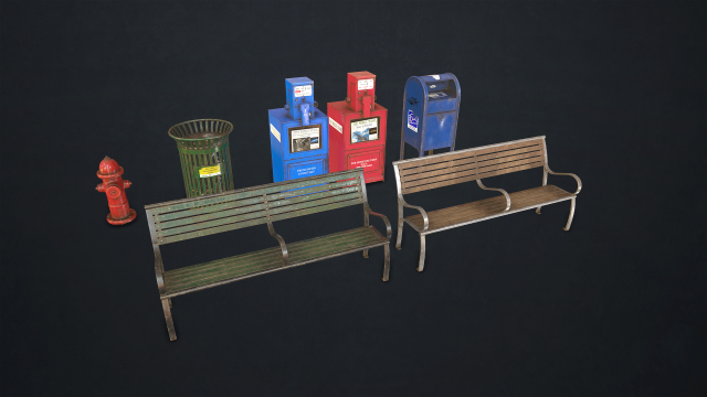 street elements collection 1 - low poly 3D मॉडल .c4d .max .obj .3ds .fbx .stl .blend 