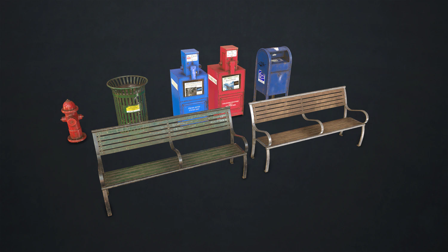 cole&ccedil;&atilde;o de elementos de rua 1 - low poly Modelo 3D .c4d .max .obj .3ds .fbx .stl .blend 