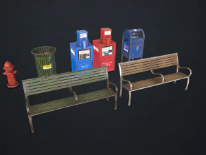Коллекция уличных элементов 1 - низкополигональная 3D Модель