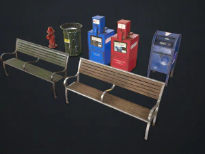 cole&ccedil;&atilde;o de elementos de rua 1 - low poly Modelo 3D
