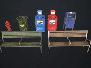 cole&ccedil;&atilde;o de elementos de rua 1 - low poly Modelo 3D