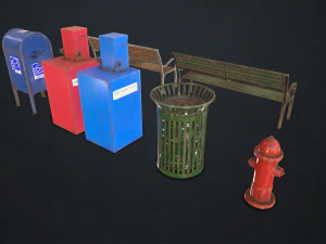 cole&ccedil;&atilde;o de elementos de rua 1 - low poly Modelo 3D