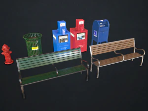 cole&ccedil;&atilde;o de elementos de rua 1 - low poly Modelo 3D