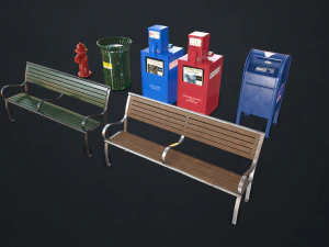 cole&ccedil;&atilde;o de elementos de rua 1 - low poly Modelo 3D