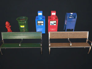 cole&ccedil;&atilde;o de elementos de rua 1 - low poly Modelo 3D