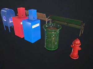 cole&ccedil;&atilde;o de elementos de rua 1 - low poly Modelo 3D