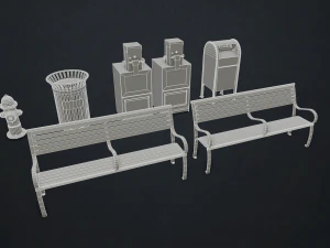 cole&ccedil;&atilde;o de elementos de rua 1 - low poly Modelo 3D