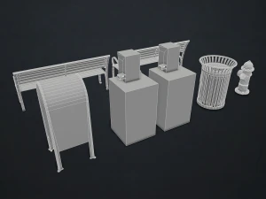 cole&ccedil;&atilde;o de elementos de rua 1 - low poly Modelo 3D