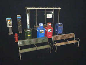 Street elements collection 2 - low poly 3D Модель