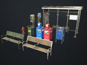 street elements collection 2 - low poly 3D Модель