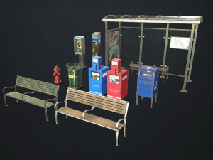 street elements collection 2 - low poly 3D Model