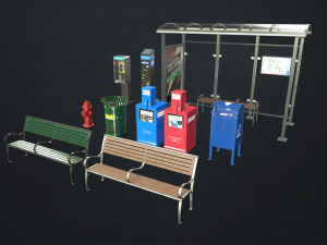 street elements collection 2 - low poly 3D Модель