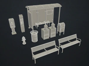 street elements collection 2 - low poly 3D Model