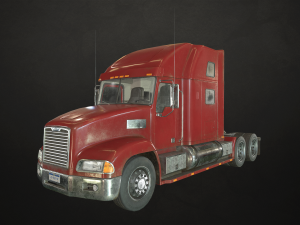 semi truck tractor - red - low poly Model 3D