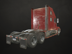 semi truck tractor - red - low poly 3D Model