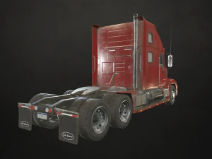 semi truck tractor - red - low poly 3D Model