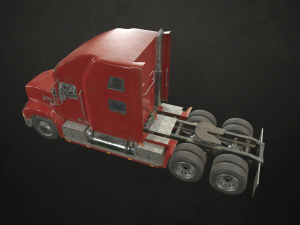 semi truck tractor - red - low poly 3D Model