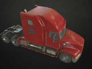 semi truck tractor - red - low poly 3D Model