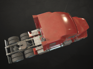 semi truck tractor - red - low poly 3D Model