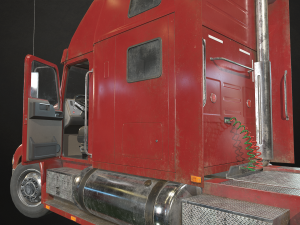 semi truck tractor - red - low poly 3D Model