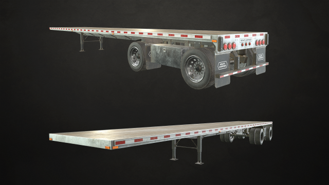 semi trailer flatbed - low poly Model 3D .c4d .max .obj .3ds .fbx .stl .blend 