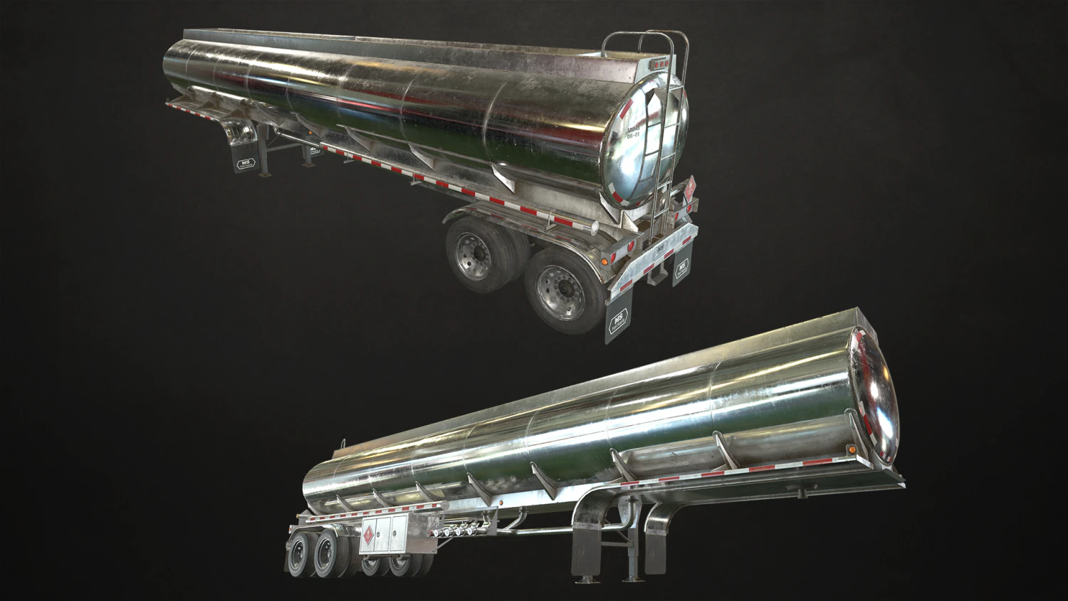 fuel tank trailer - low poly 3D Model .c4d .max .obj .3ds .fbx .stl .blend