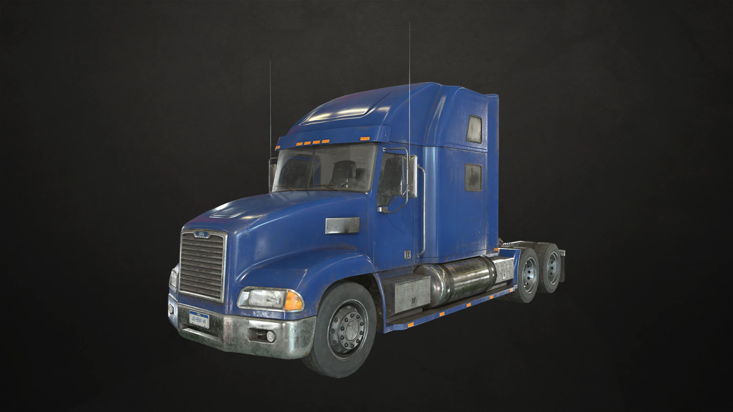 semi truck tractor - blue - low poly 3D Model .c4d .max .obj .3ds .fbx .stl .blend