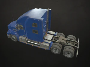 semi truck tractor - blue - low poly 3D Model