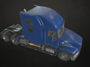 semi truck tractor - blue - low poly 3D Model