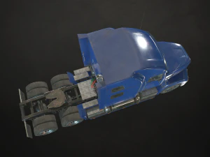 semi truck tractor - blue - low poly 3D Model